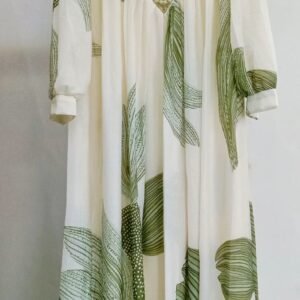 white long dress with green print